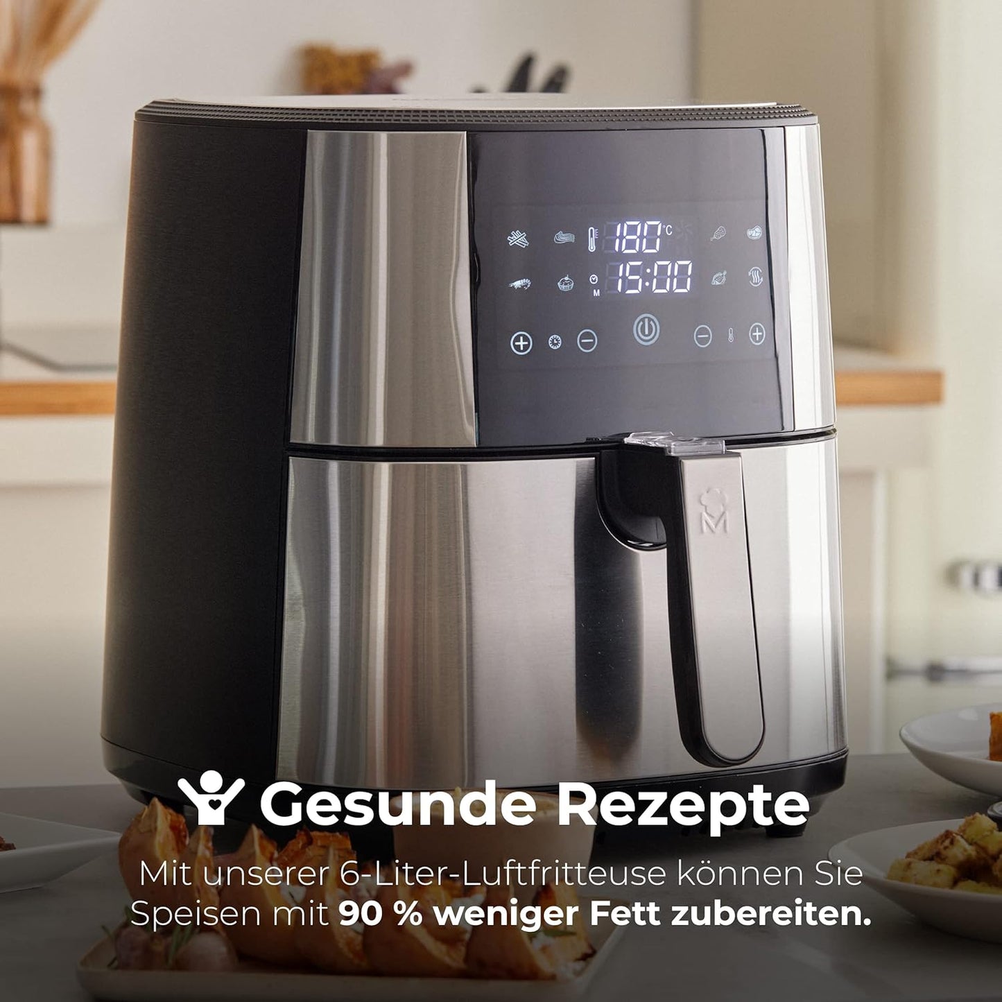 Rocket 600 - Air Fryer XXL mit LED-Touchscreen, Rocket 600 - 6L Stainlesssteel