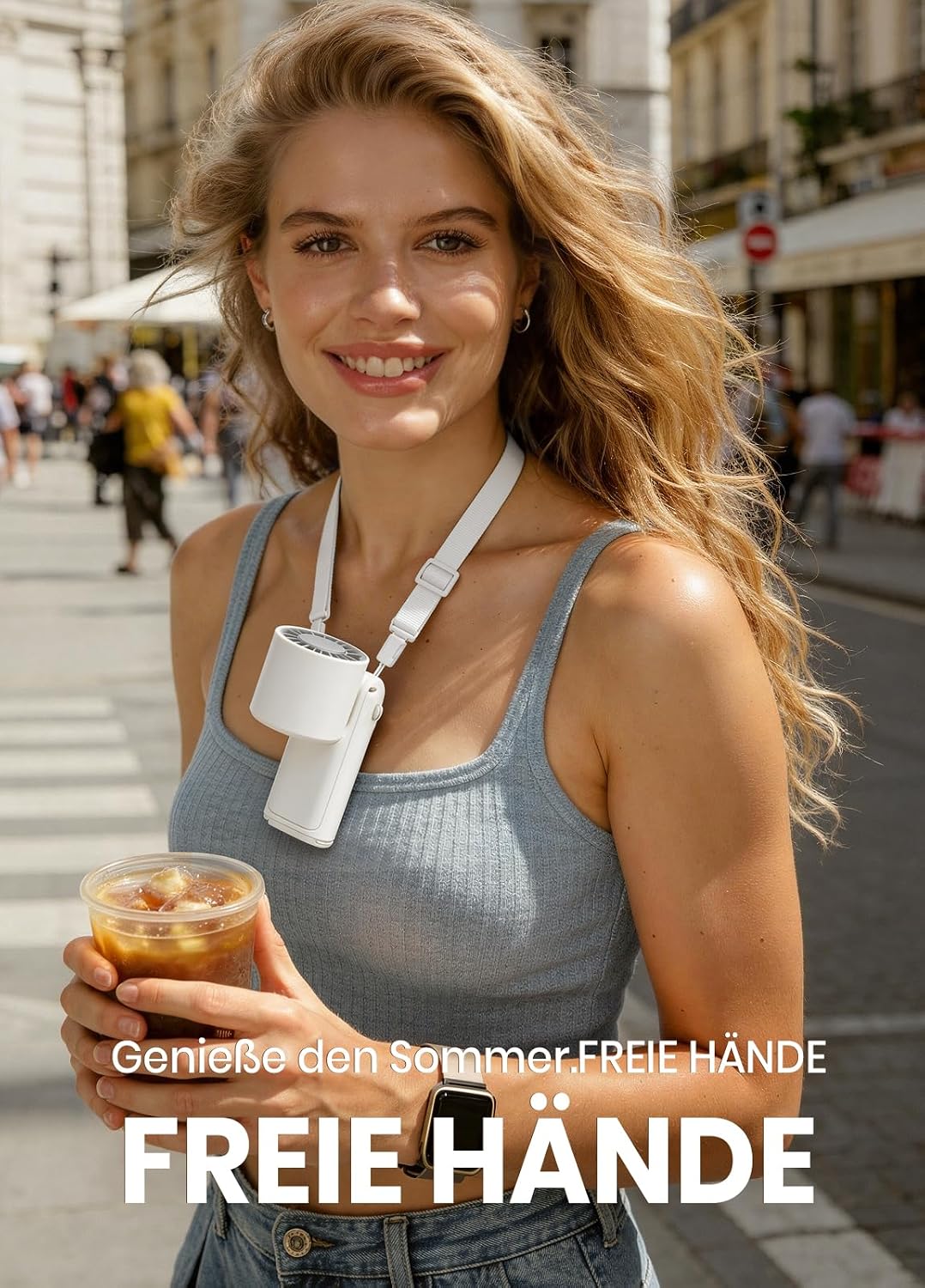 Handventilator mit LED-Display & Clip, Weiss