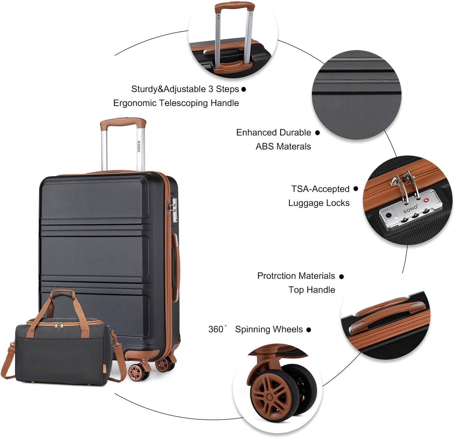 2-teiliges Reisekoffer-Set, Schwarz/Braun 74cm Gepäck-Sets