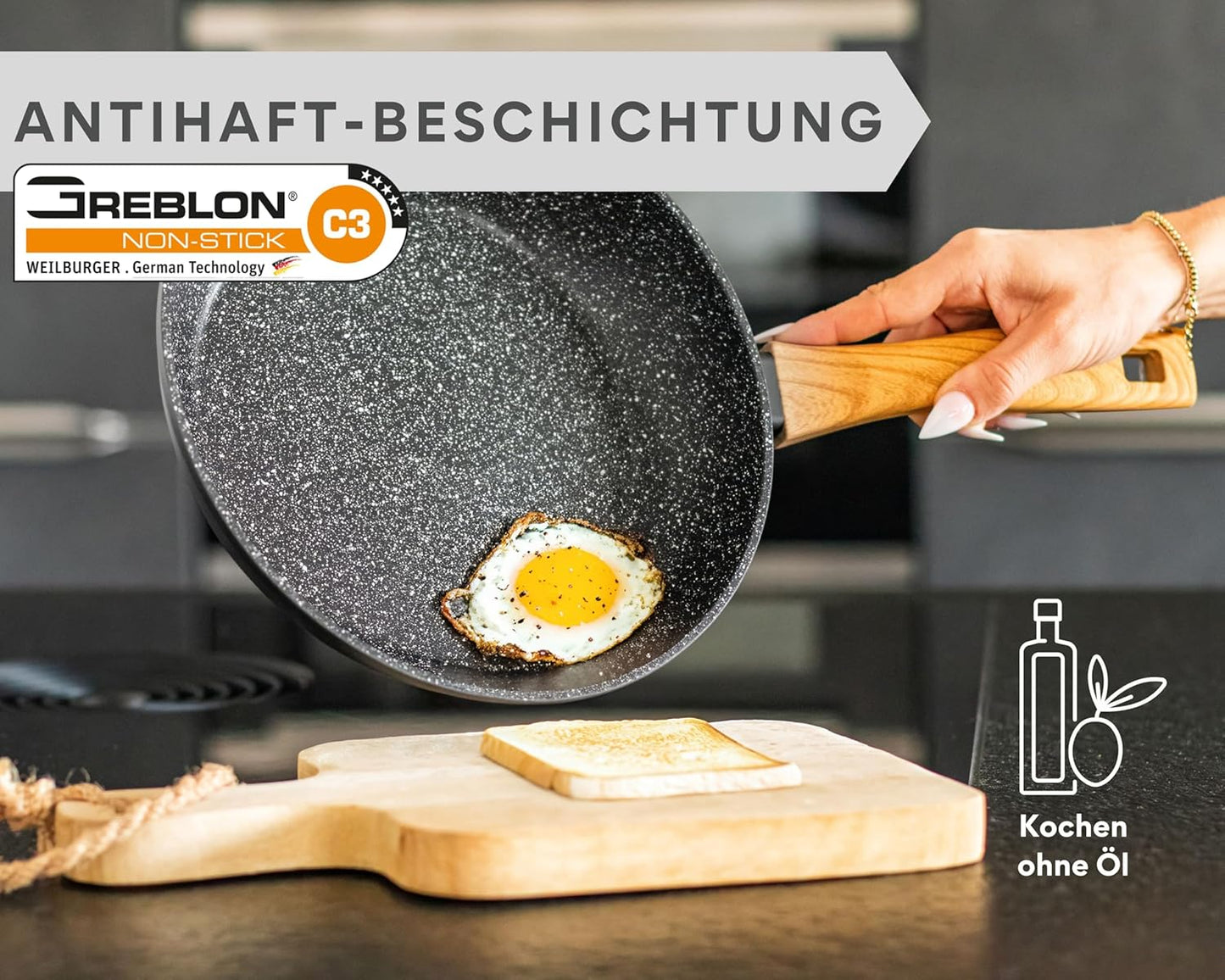 Bratpfanne, 28cm Helles Holz
