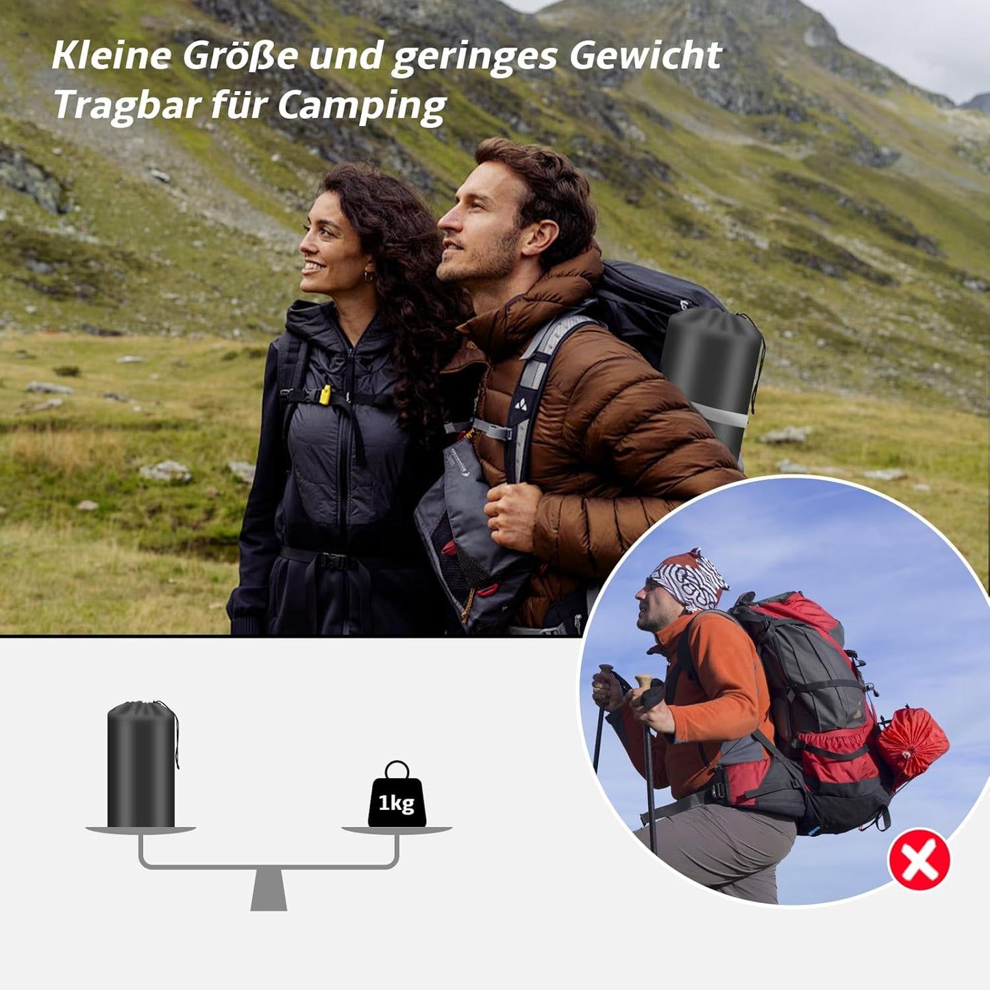 Aufblasbare Isomatte mit Fusspumpe und Kissen, Schwarz