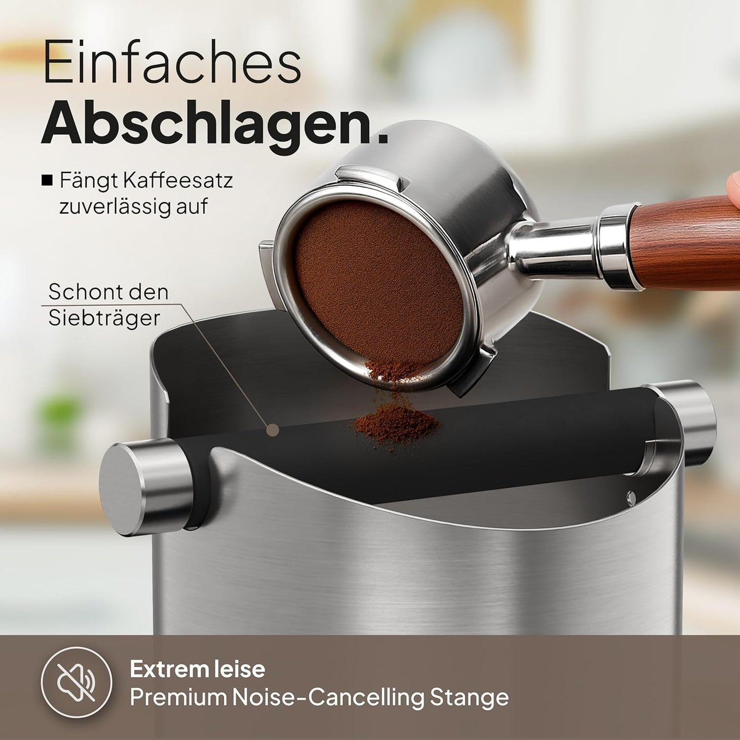 Abklopfbehälter für Siebträger, Silber