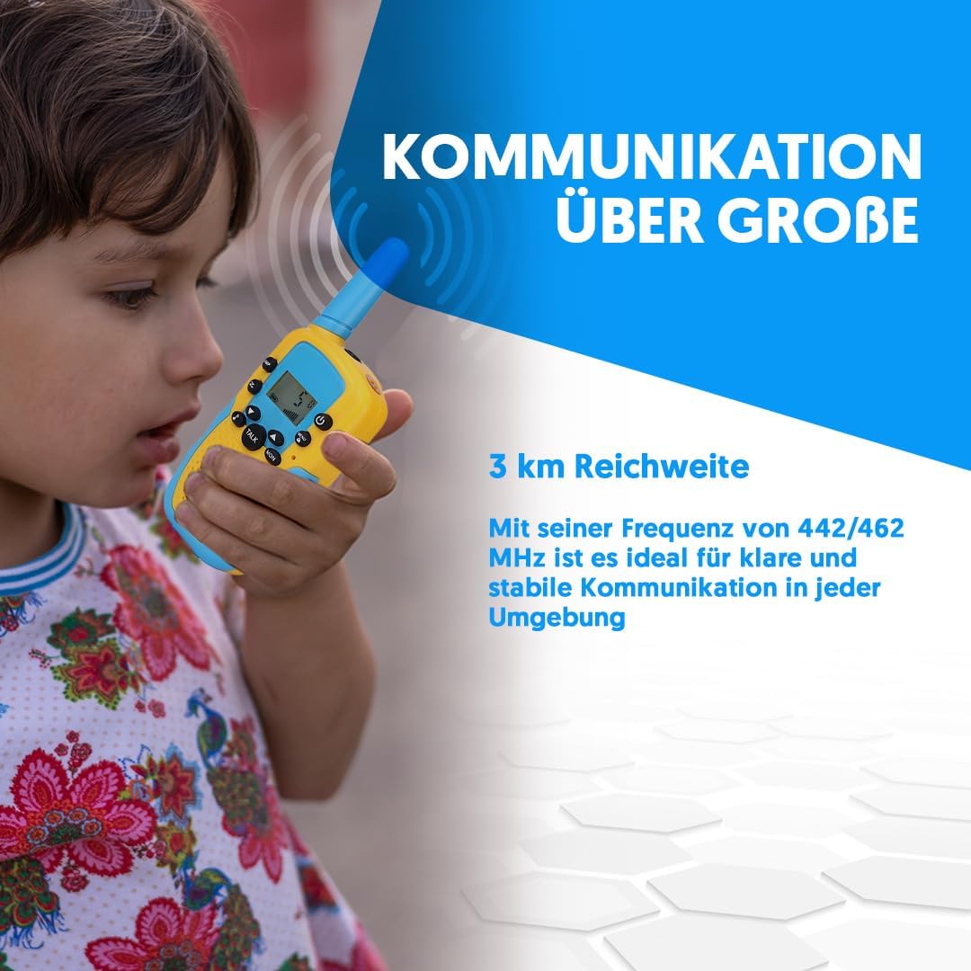 3er-Set Walkie Talkies für Kinder, Pink, Blau und Gelb
