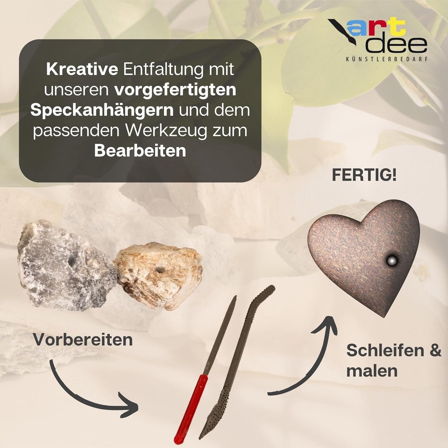 Speckstein-Schnitzset mit Raspeln und Feilen, Speckstein Set mit 2 Feilen und Raspeln