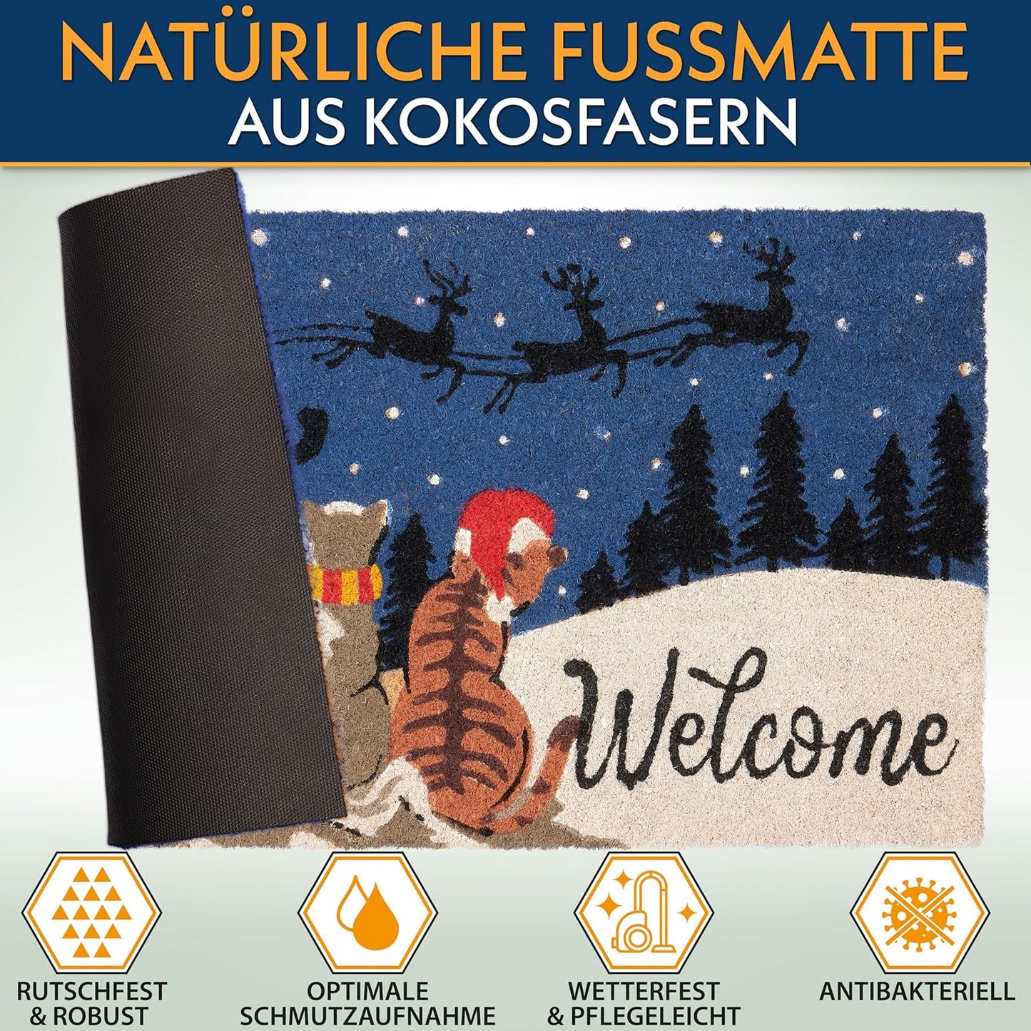 Antirutsch Fussmatte, Weihnachten - Katzen im Schnee