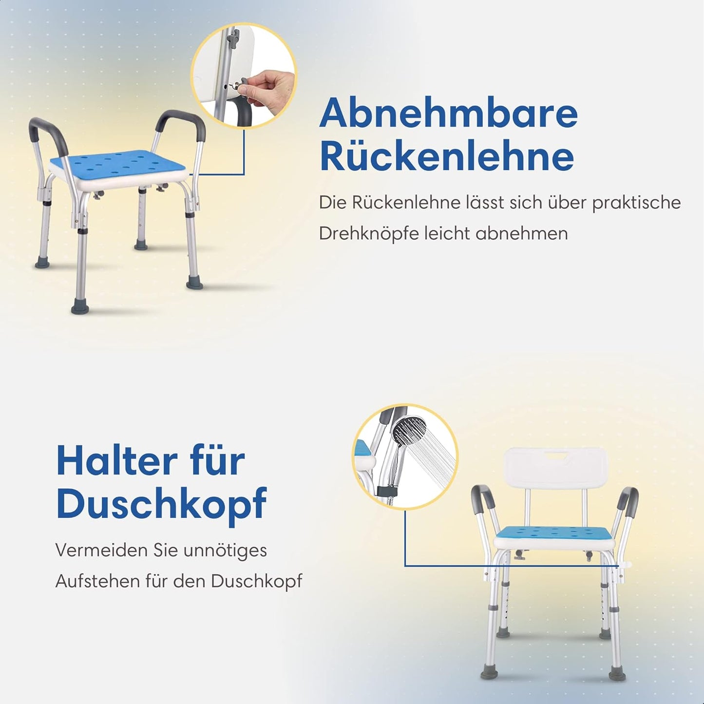 Duschstuhl mit abnehmbarer Rücken- und Armlehne