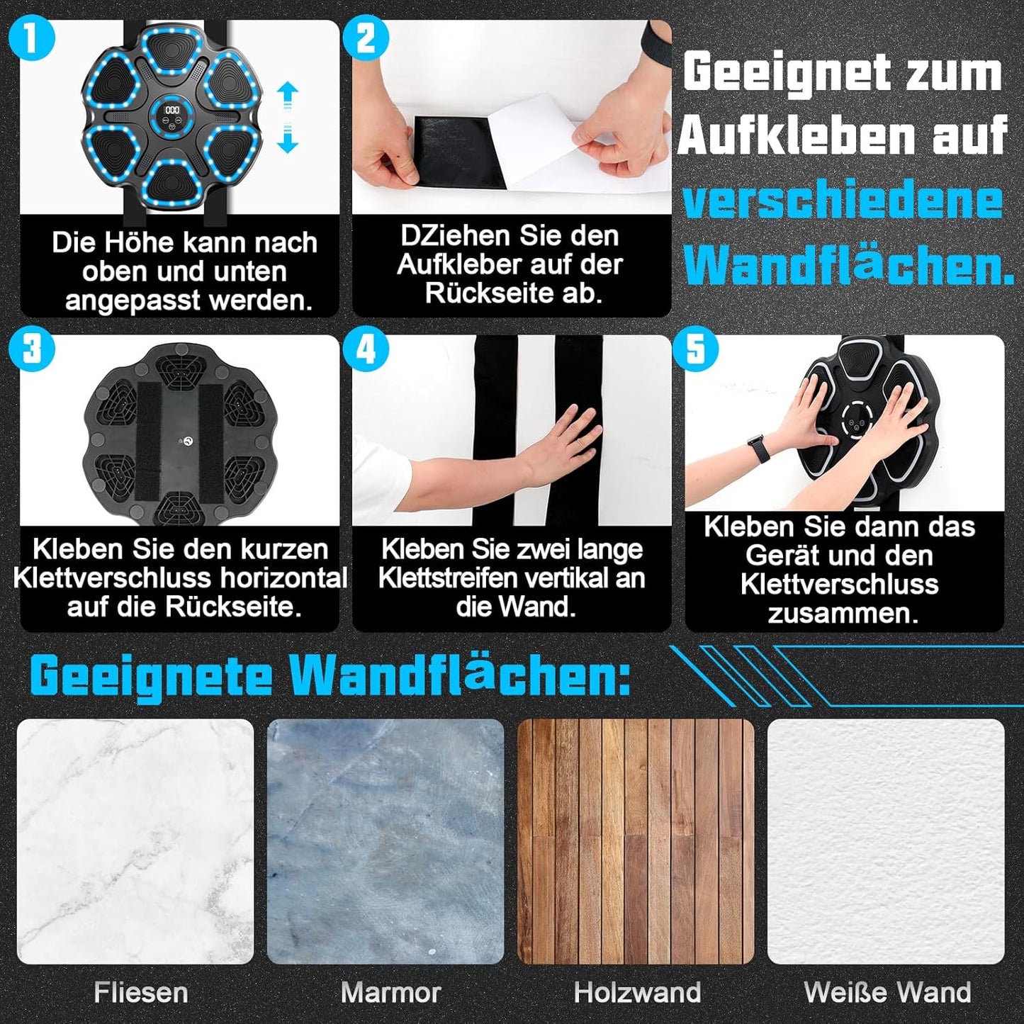 Smart Musik Boxmaschine mit Boxhandschuhen, Schwarz