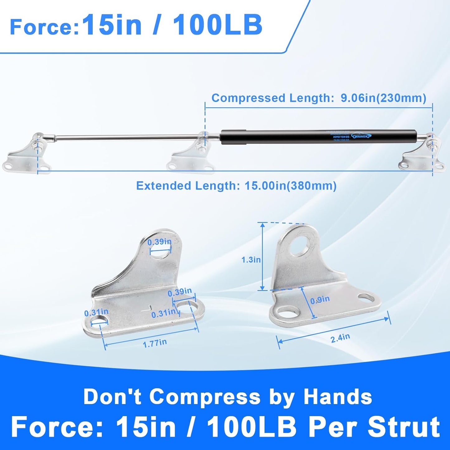 2-teiliges Gasdruckfeder-Set 455N, 455 N/45,4 kg 380MM
