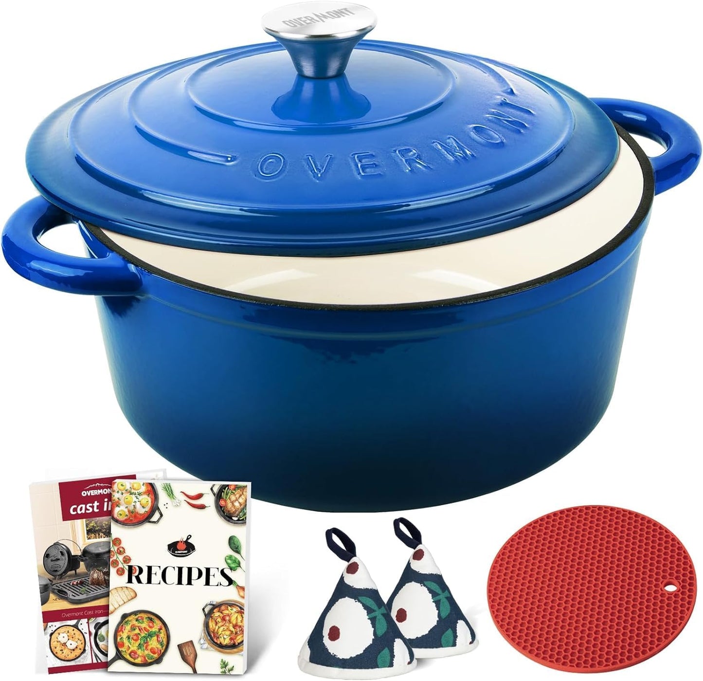 Schmortopf Gusseisen Bräter 26cm mit Kochbuch, 26CM Blau