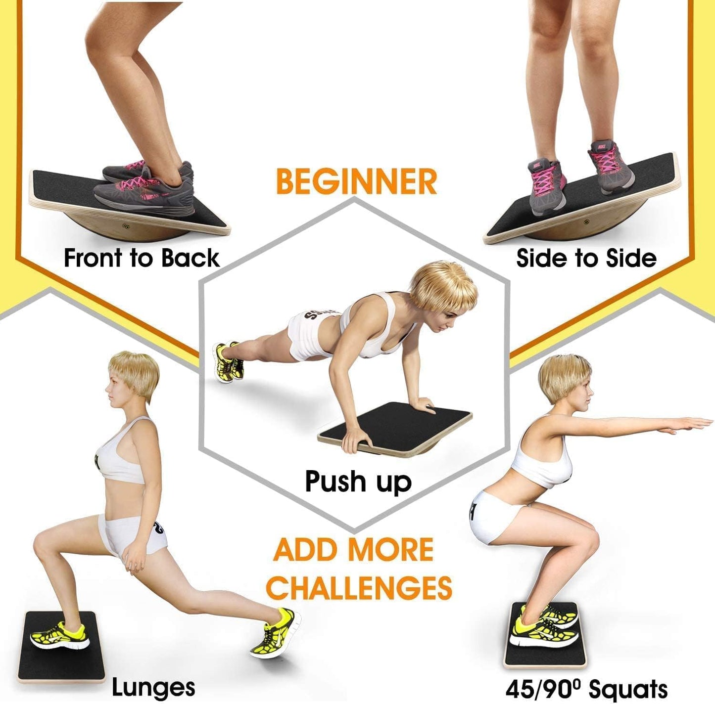Balance Board für Stabilitäts- und Ganzkörpertraining, Schwarz 44cm Rocker Gleichgewichtsbrett