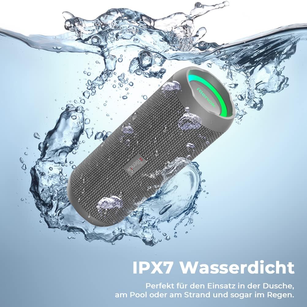 Wasserdichter Bluetooth Lautsprecher mit Licht, Grau