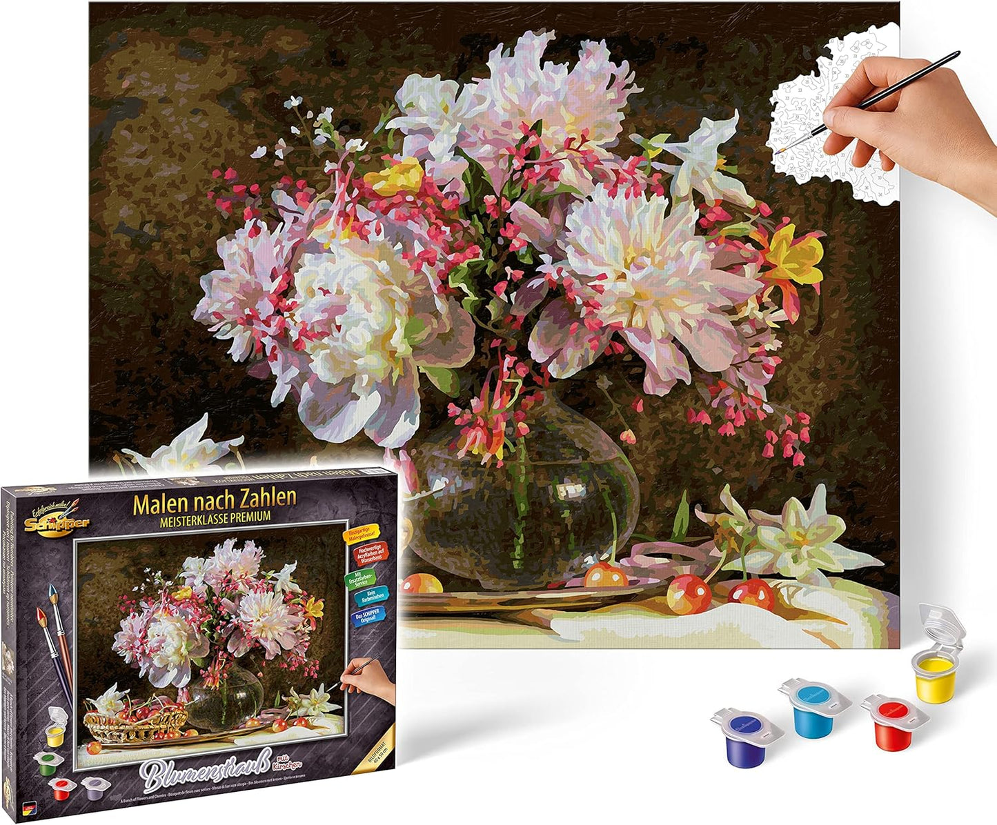 Malen nach Zahlen - Blumenstrauss mit Kirschen