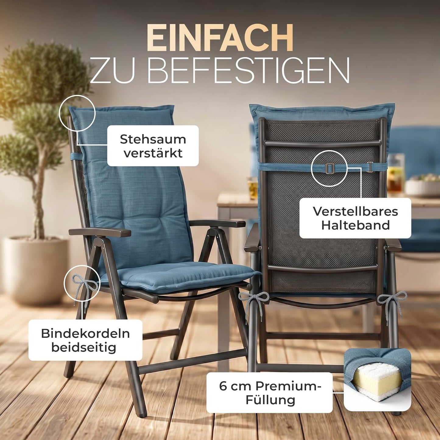 Hochlehner Gartenstuhl-Auflage, 1-Stück Blau