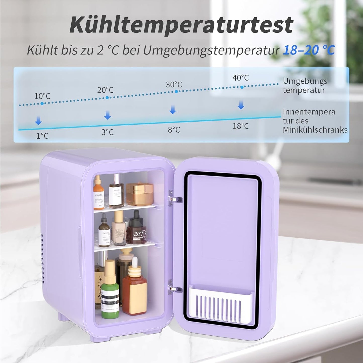 Mini-Kühlschrank 6L, tragbarer Thermoelektrik-Kühler, Lila
