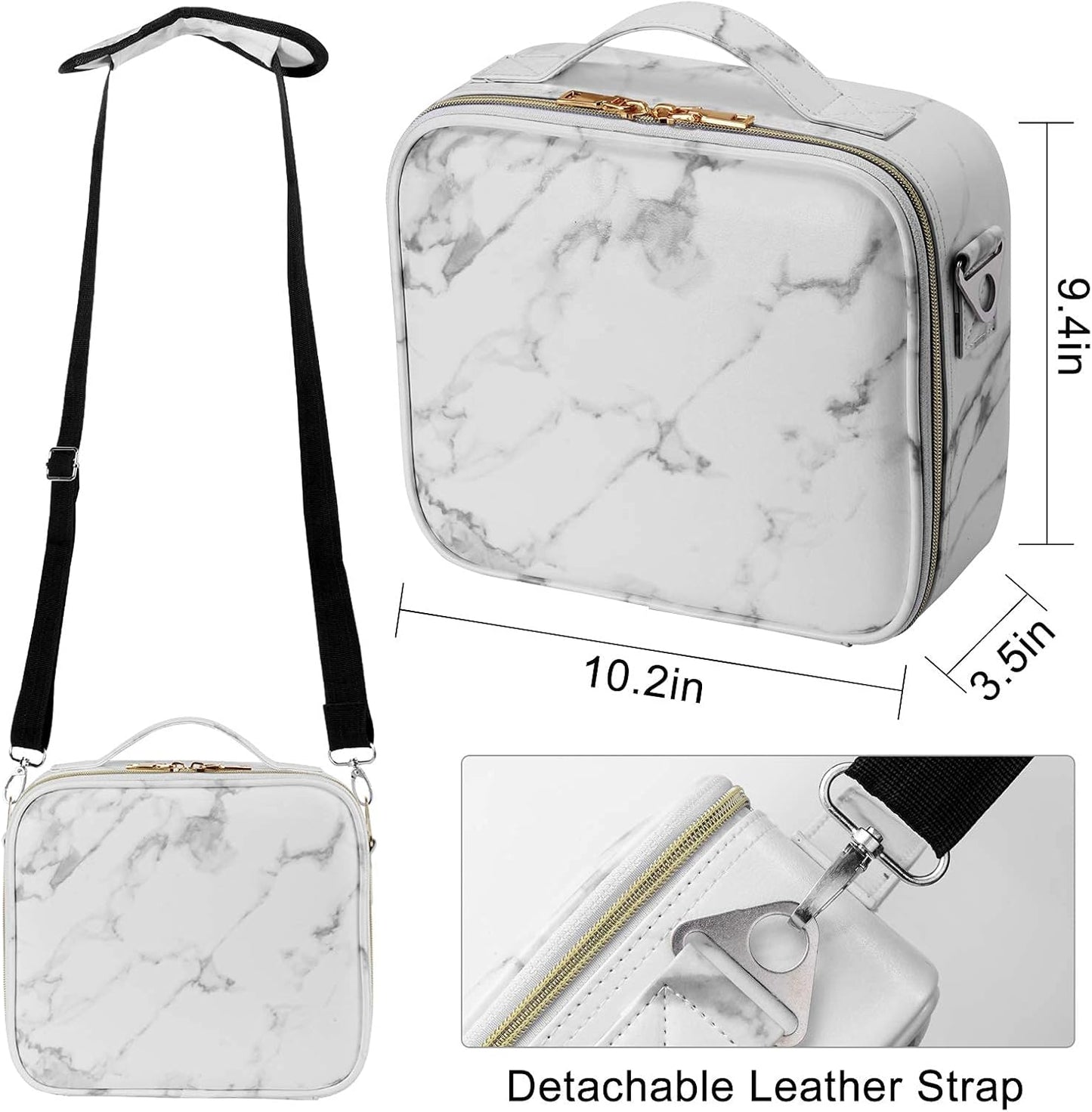 Kosmetiktasche Schminkkoffer mit Trennwänden, S Marble White