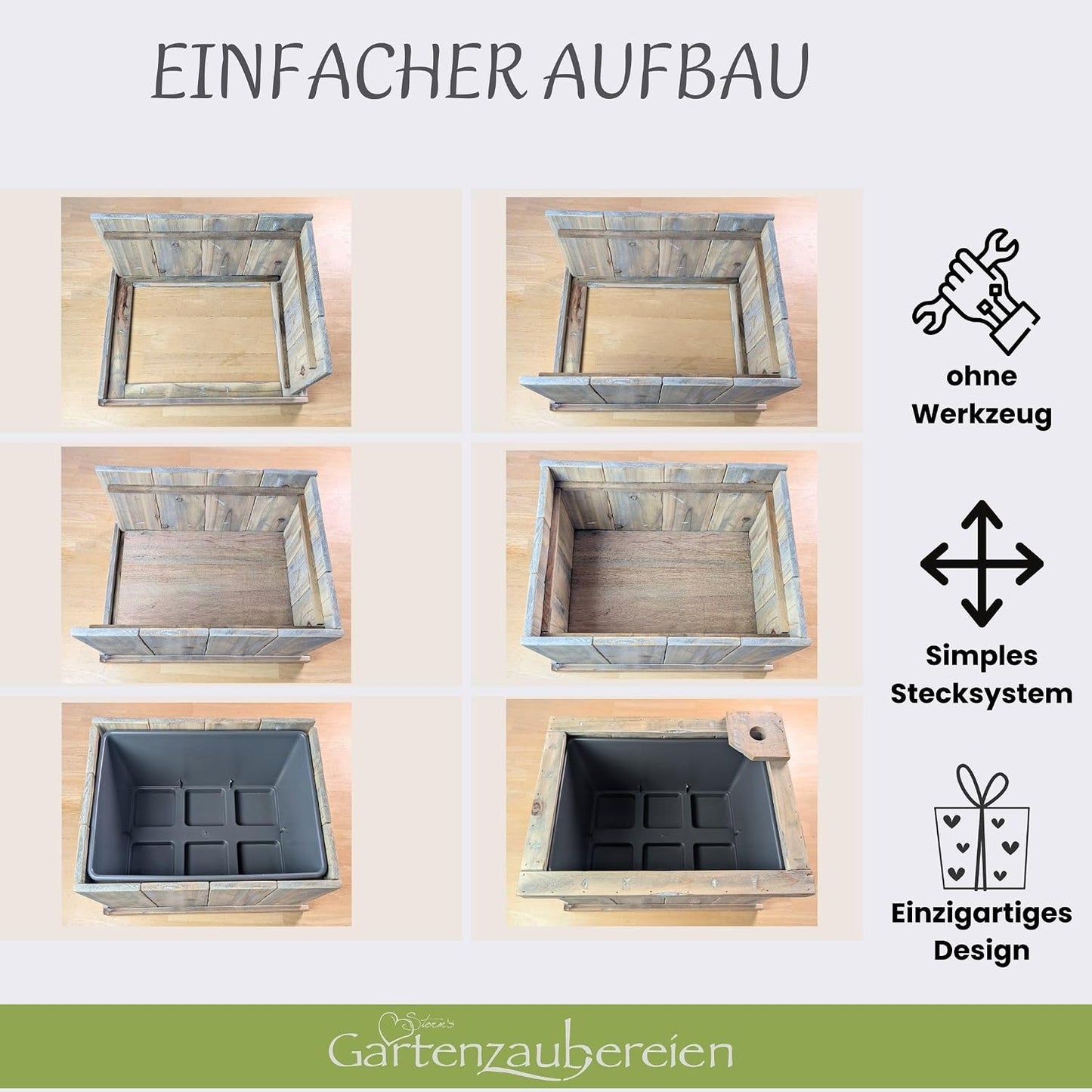 Holzkiste mit Wasserspeier Ente & Solar-Wasserpumpe