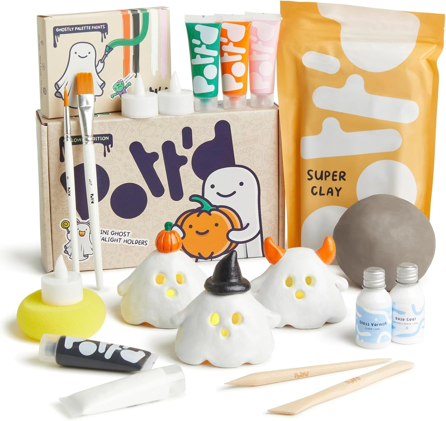 Mini-Töpfer-Set Halloween mit lufttrocknendem Ton, Halloween Mini-Gespenster Teelichthalter