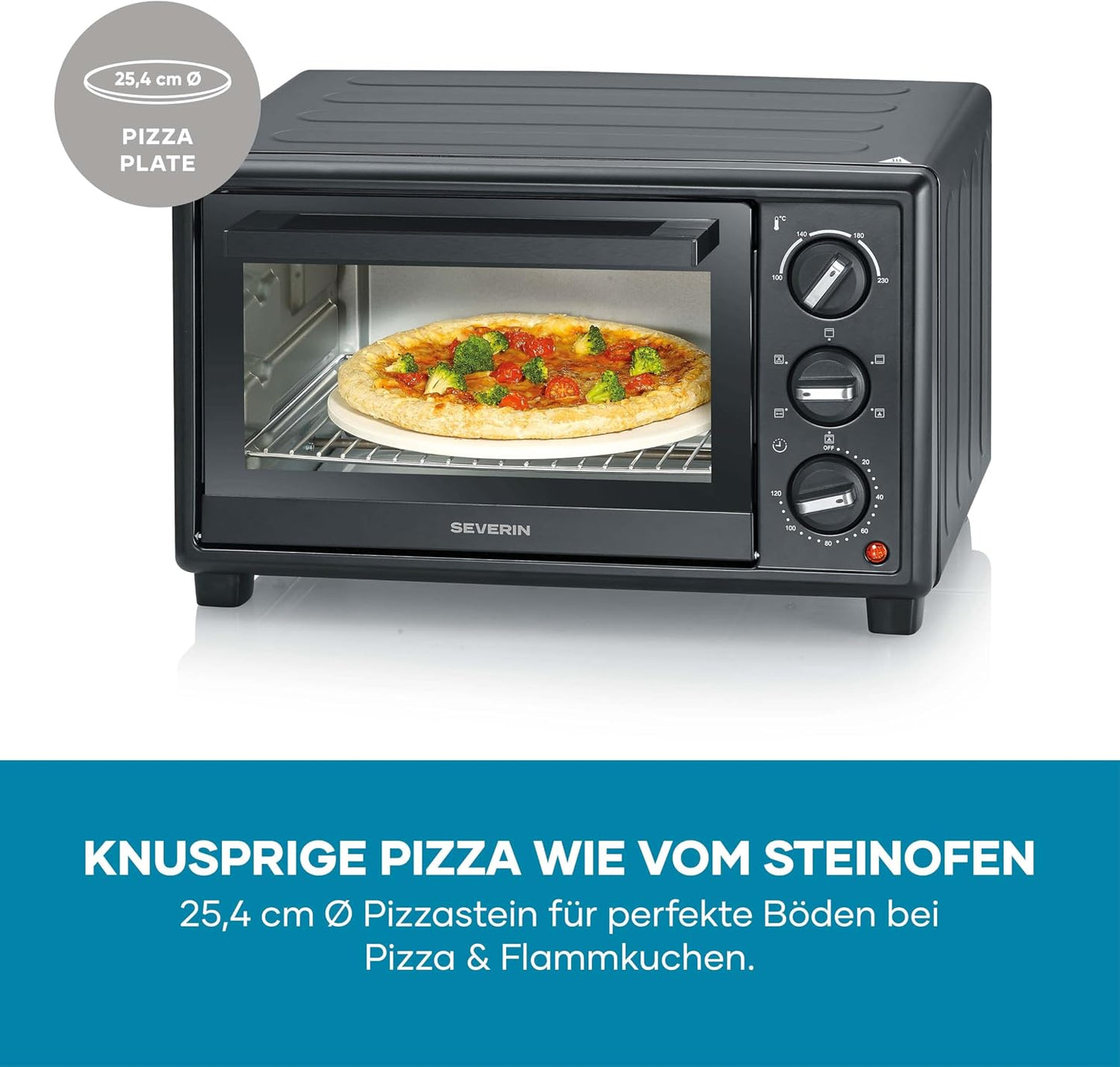 Back- und Toastofen mit Umluftfunktion, 20L, inkl. Pizzastein, NEU 2026: 20L, inkl. Drehspiess & Pizzastein