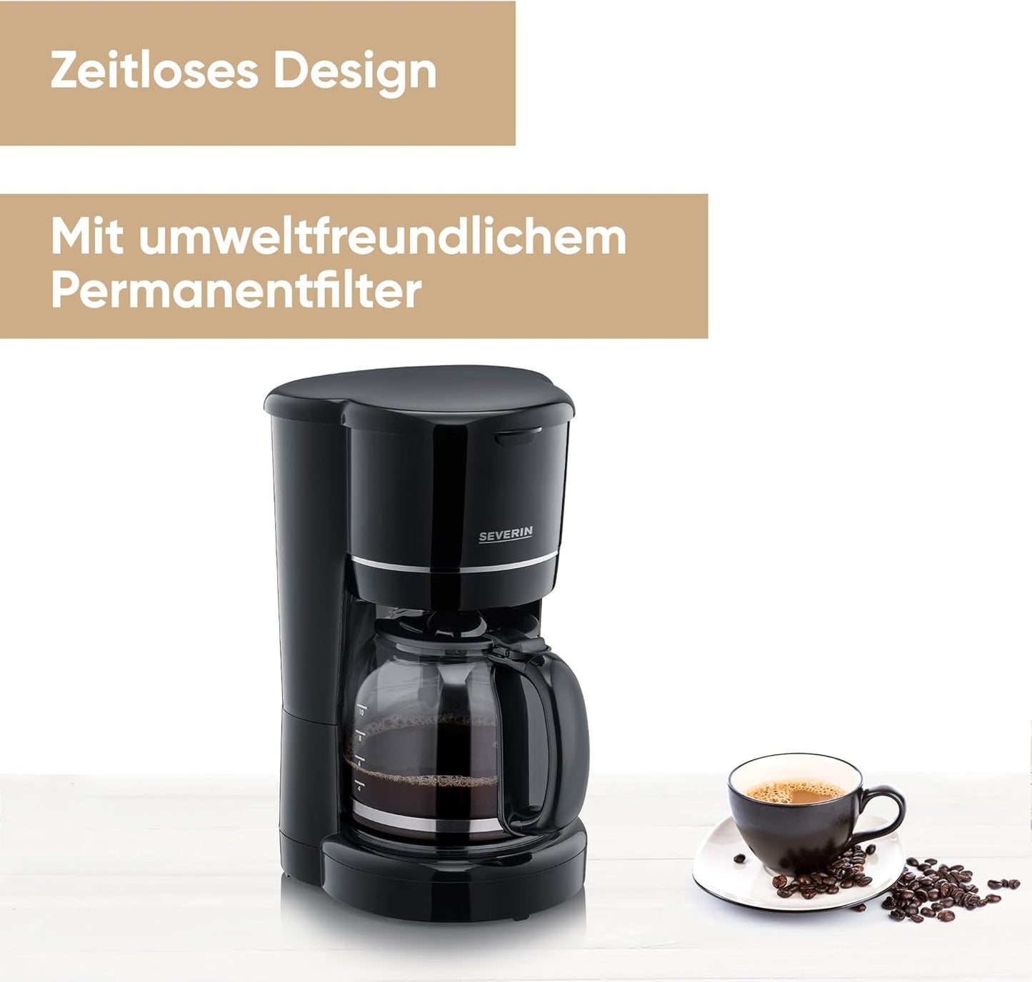 Filterkaffeemaschine mit Glaskanne & Permanentfilter, Schwarz, 900 W - 10 Tassen