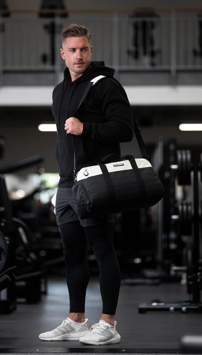 Sporttasche & Reisetasche, Black / Creme White 56 x 30 x 32 cm (Medium)