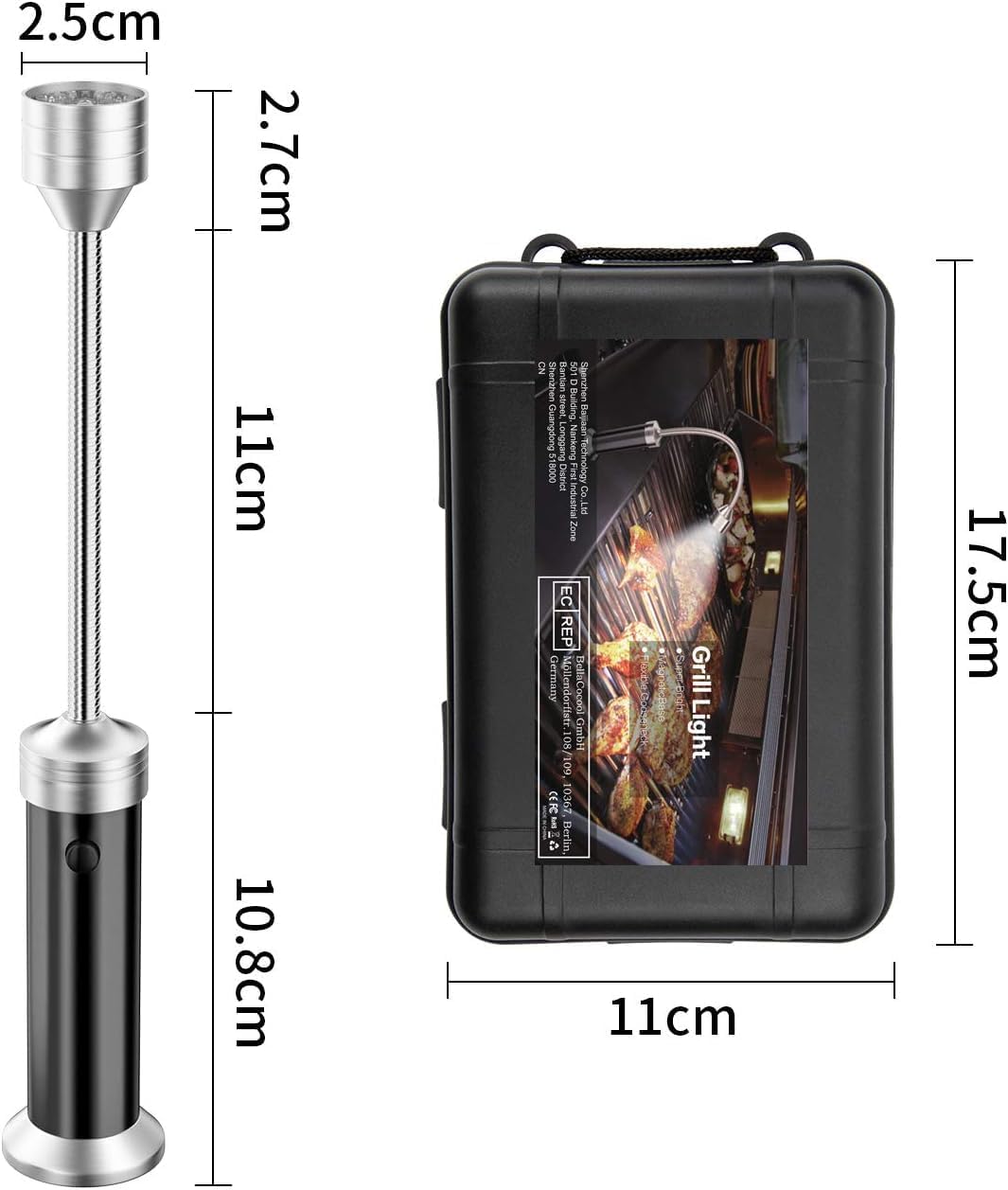 Grilllicht Set mit Magnet und 360° Drehung (2 Stück), Schwarz