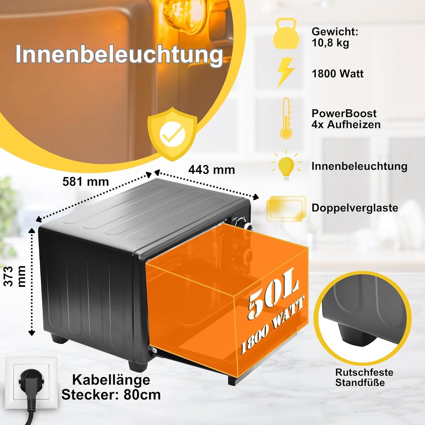 Minibackofen mit Umluft & Timer, 50 Lt mit Analog