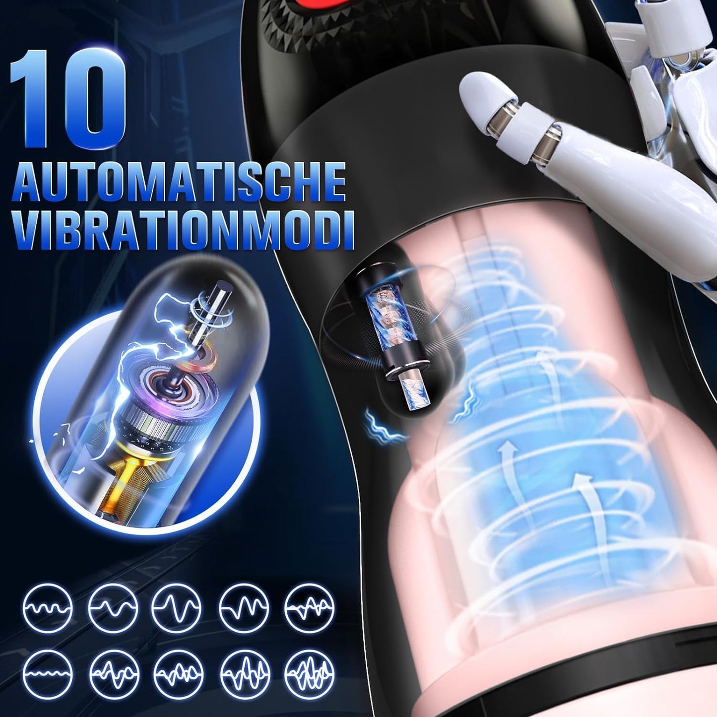 Elektrischer Masturbator mit Vibration und Saugmodi, Schwarz