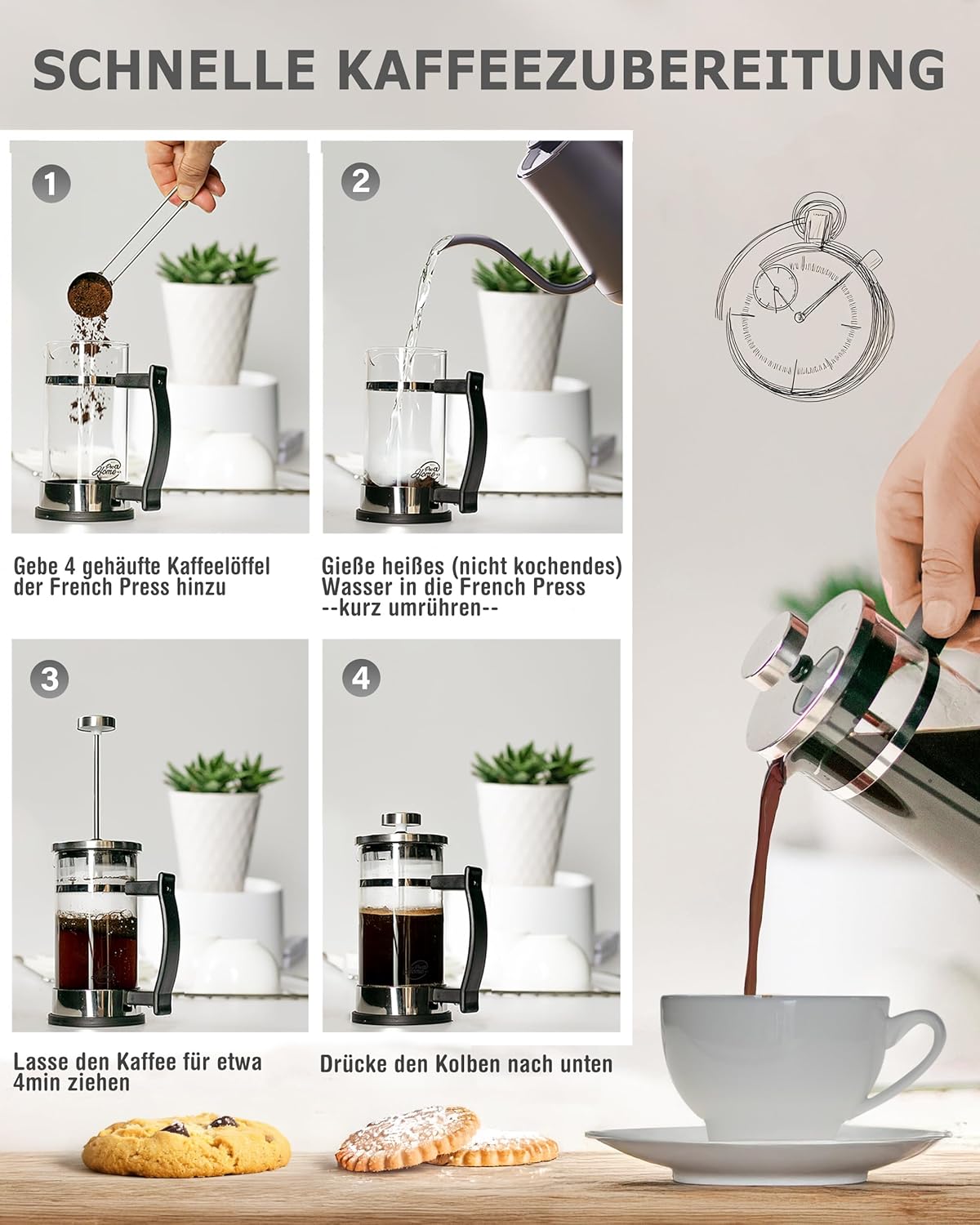 French Press Kaffeebereiter, 0,6L