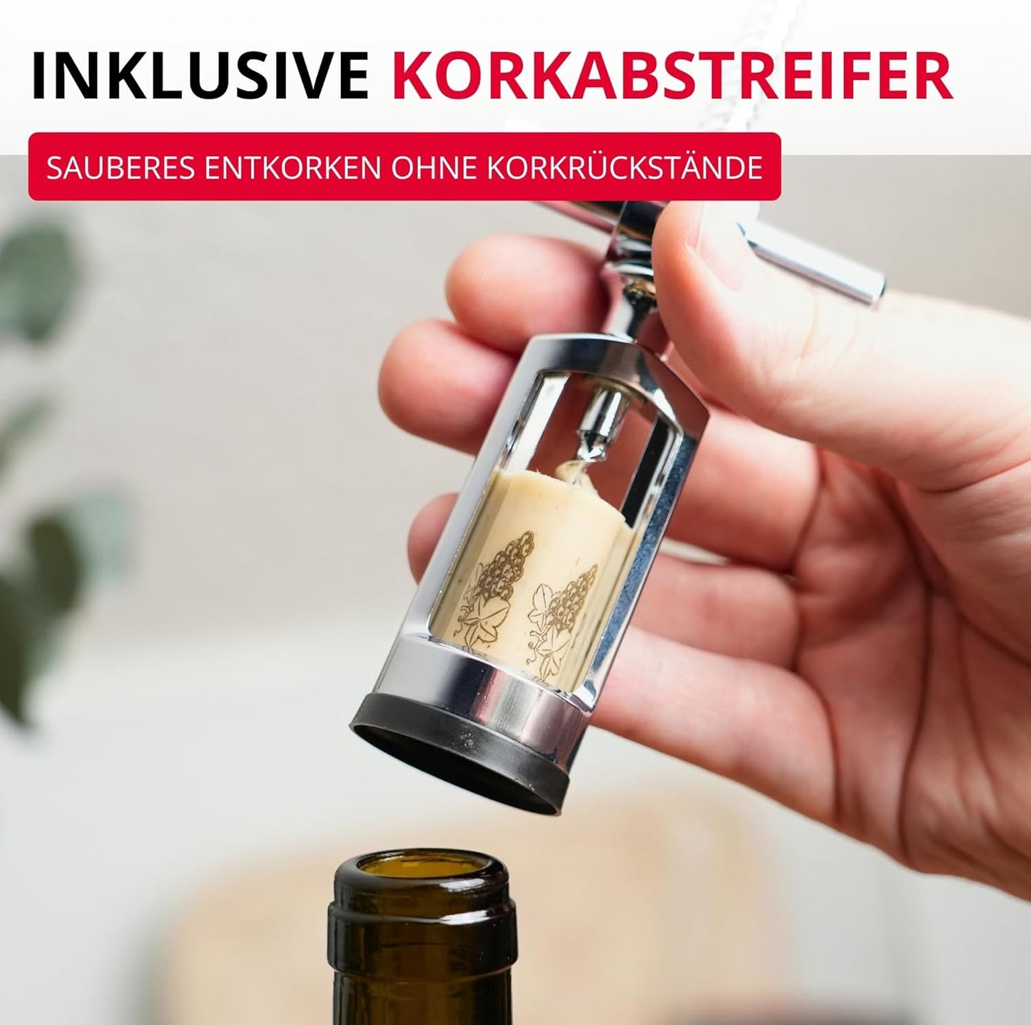 Glockenkorkenzieher mit Korkabstreifer, Verchromt