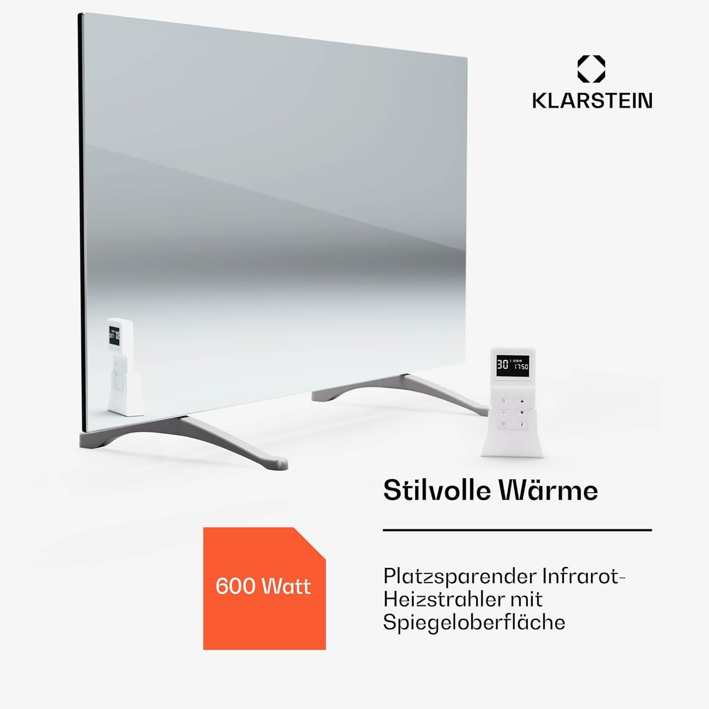 Marvel Mirror Infrarotheizung mit Thermostat und Spiegeloberfläche, 600 W Silber