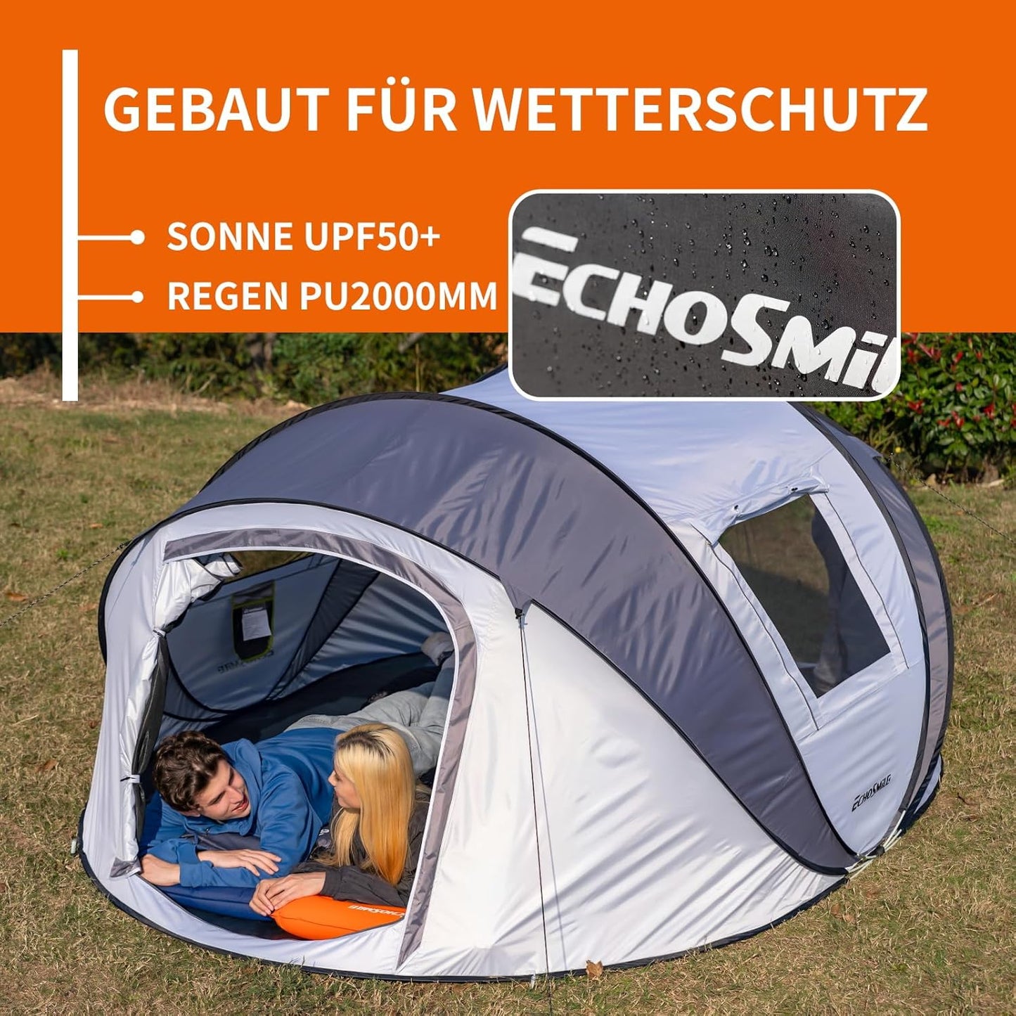 Pop-up Campingzelt für 5-8 Personen, wasserdicht, Weiss & Grau(5-8 Personen)