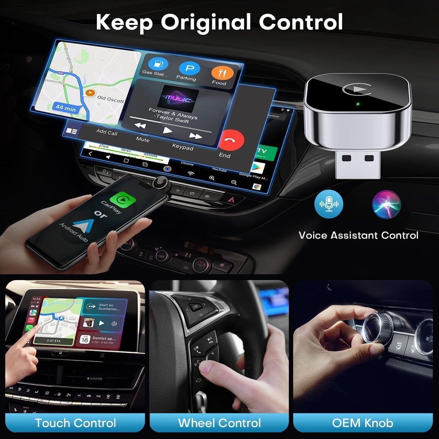 Kabelloser CarPlay & Android Auto Adapter, Schwarz-2in1CP204