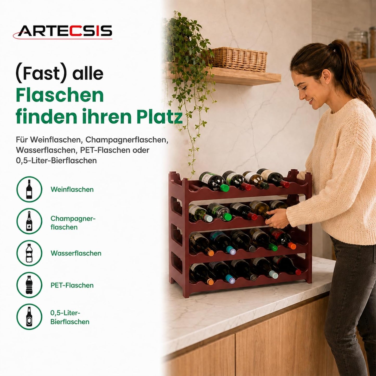Modulares Weinregal für 24 Flaschen, Braun 24 Flaschen