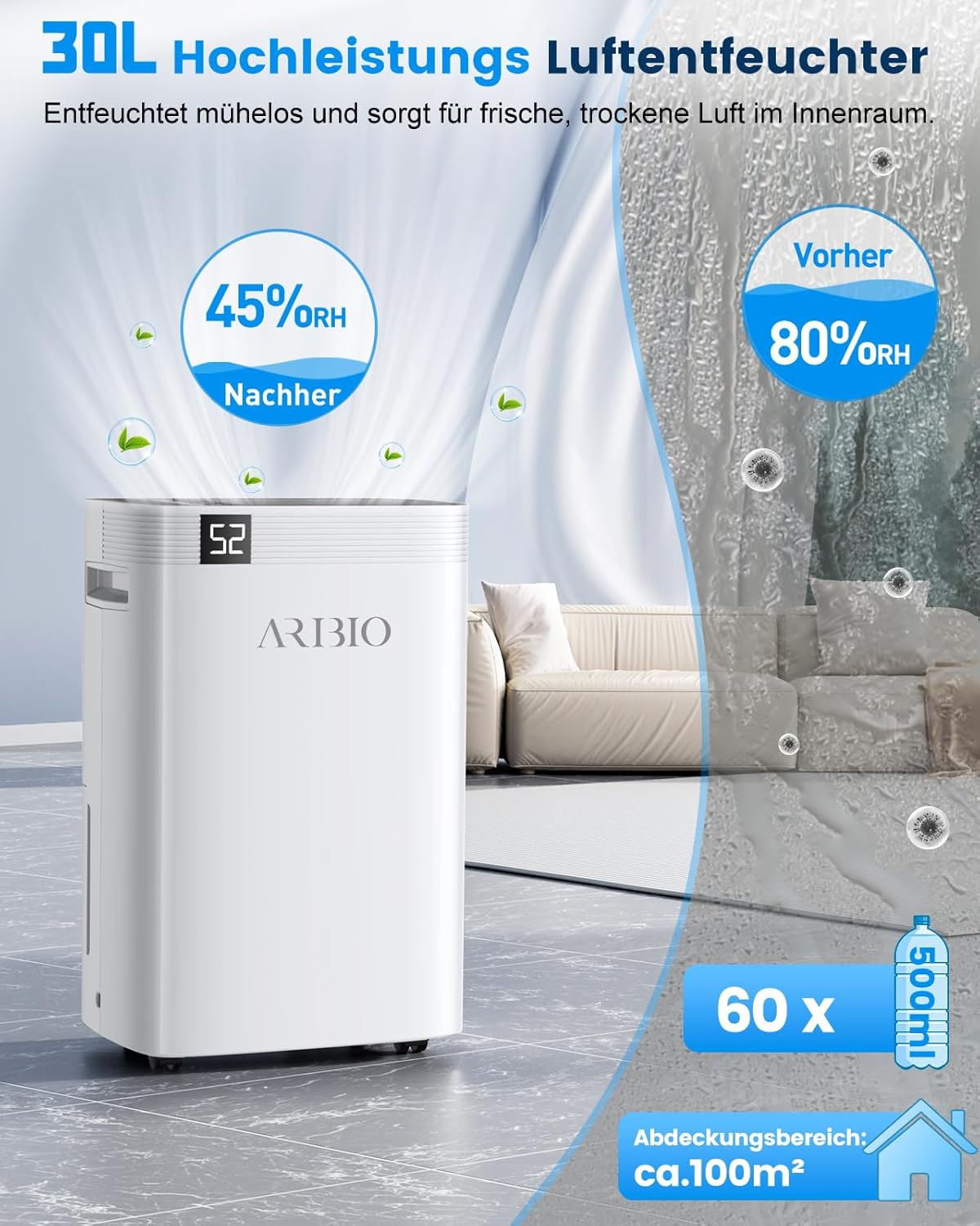 Elektrischer Luftentfeuchter ‎PD10MC-30, 30L/Tag mit LED und Timer, 30L