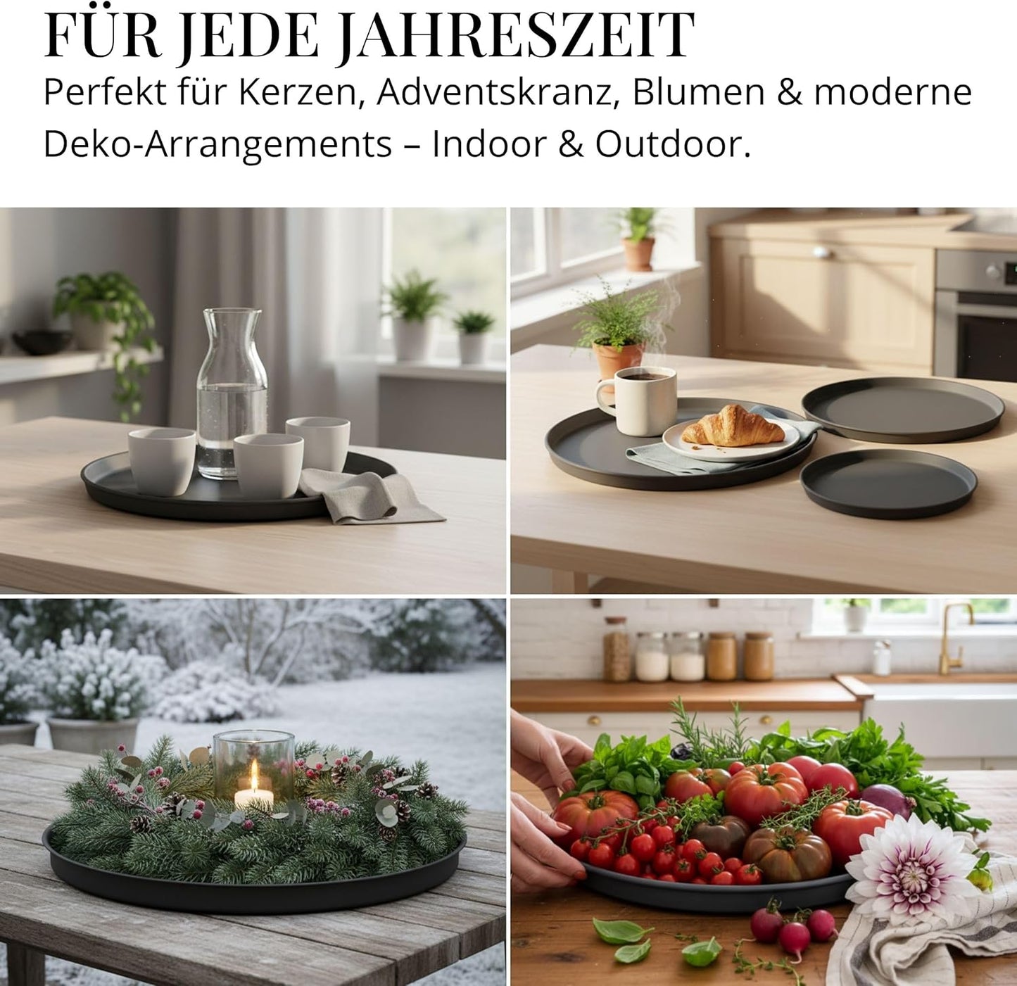 3er-Set Deko-Tablett, Anthrazit