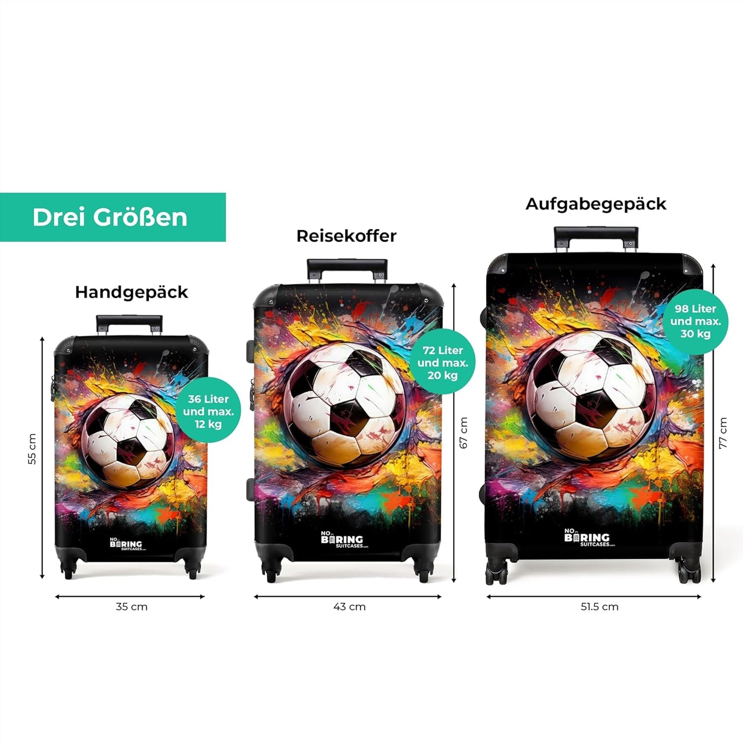 Grosser Hartschalenkoffer mit Rollen (XL), Fussball Grösse XL