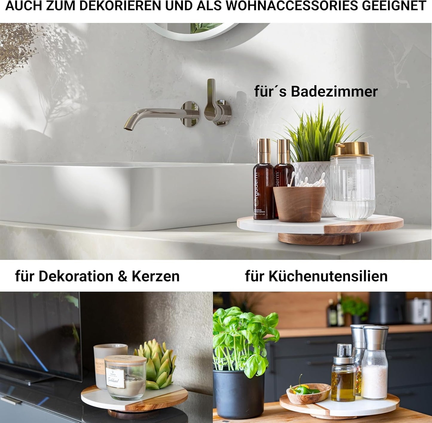 Drehbare Tortenplatte, Marmor mit Akazienholz