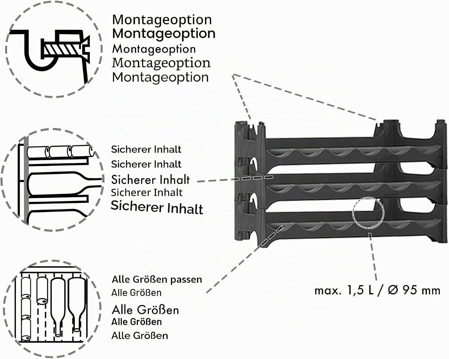 Modulares Flaschenregal, 6 Module für 36 Flaschen