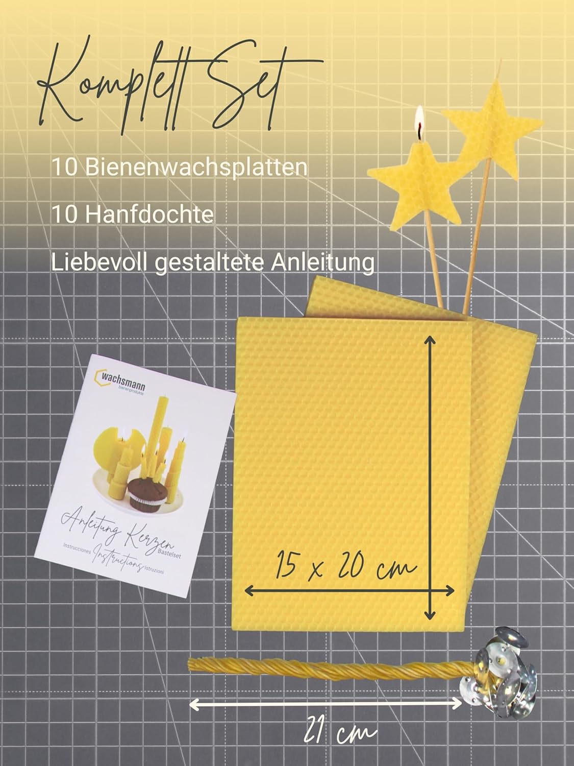 DIY Bienenwachs-Kerzen-Bastelset, Gelb (natur)