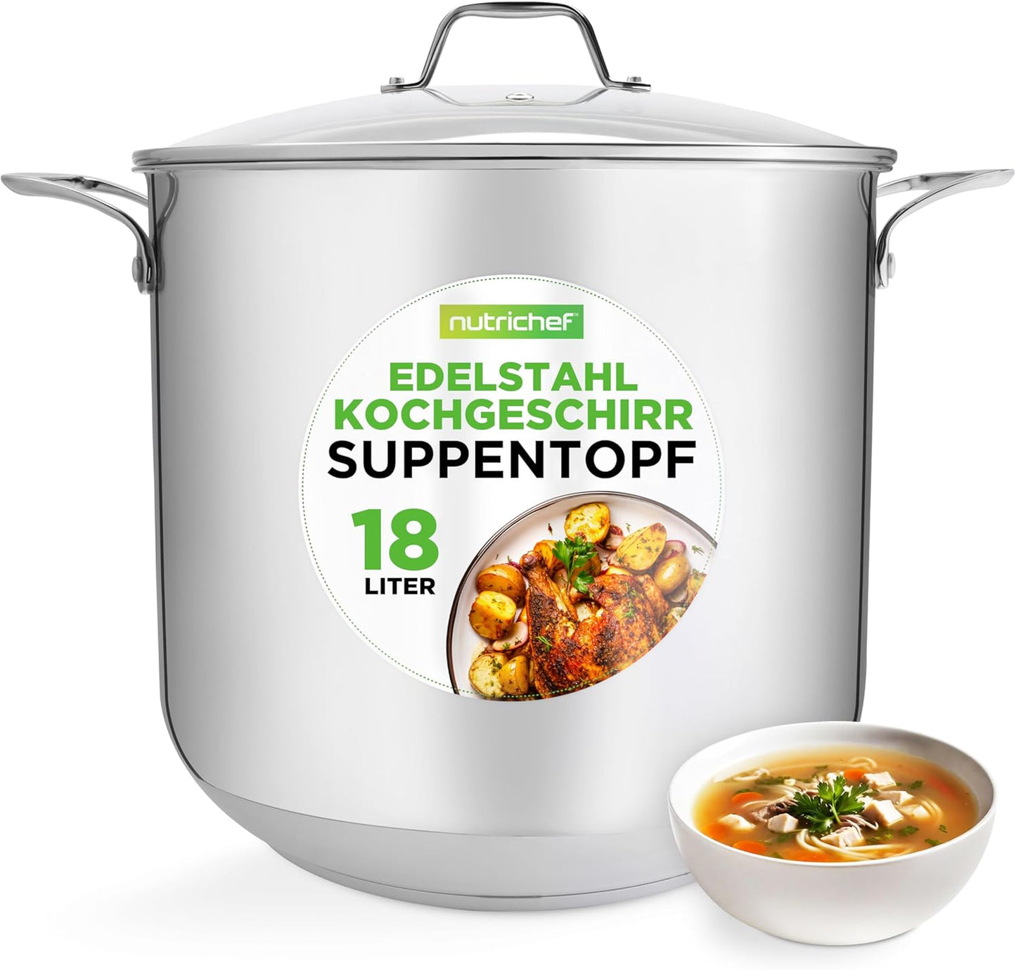 Suppentopf & Nudeltopf mit Glasdeckel, 18 Liter