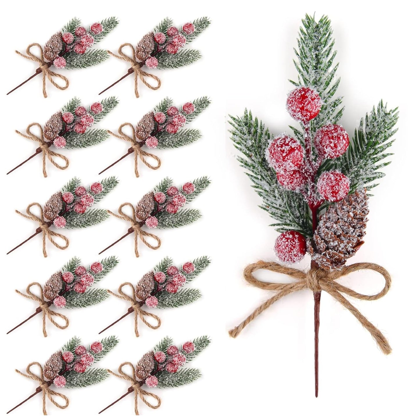 Künstliche Weihnachtsdeko Zweige, 24 Stück, Rot und Grün