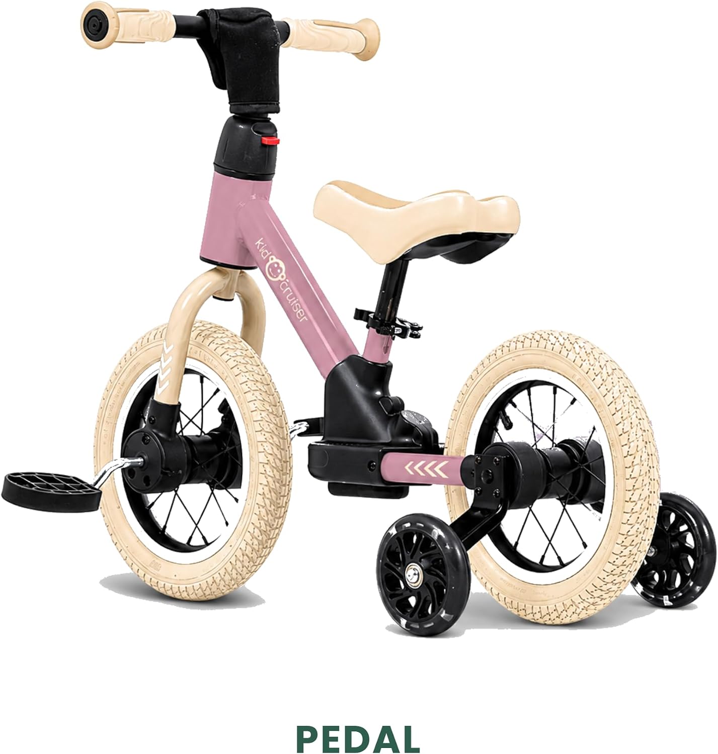 3in1 Laufrad mit Pedalen und Stützrädern, Rosa & Cremeweiss