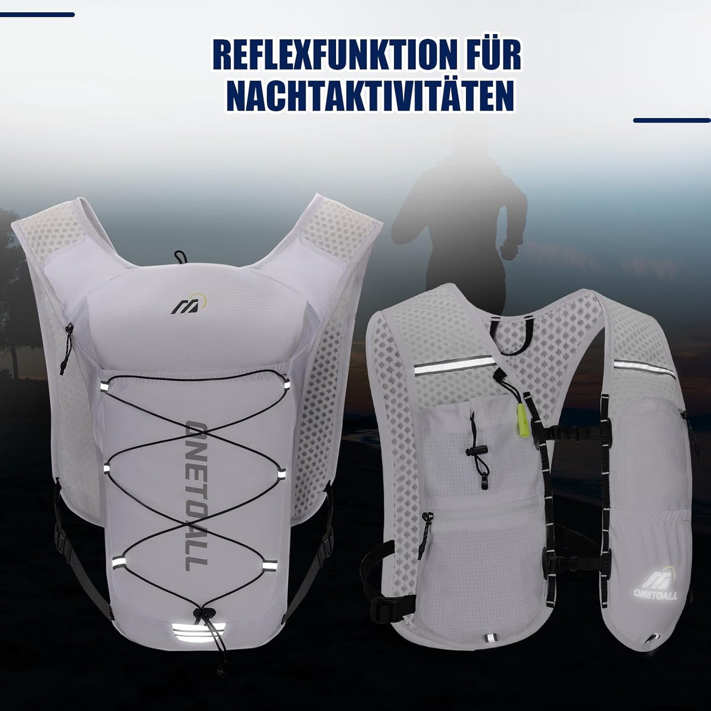 Leichte Laufweste mit Trinkblase und Flasche (6L), weiss mit trinkblase