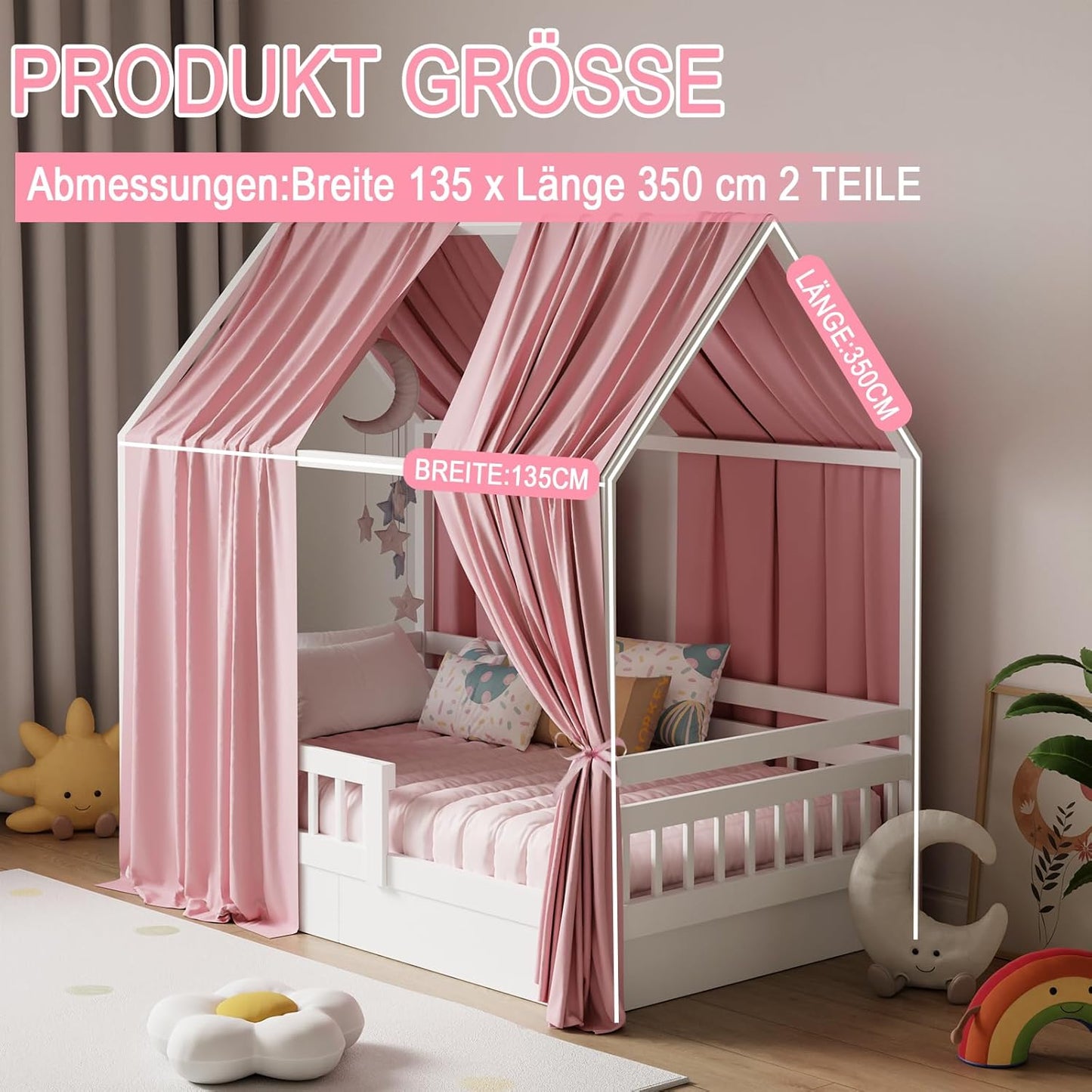 Betthimmel-Set für Hausbett, H350 x B135 cm (2er Pack) Rosa