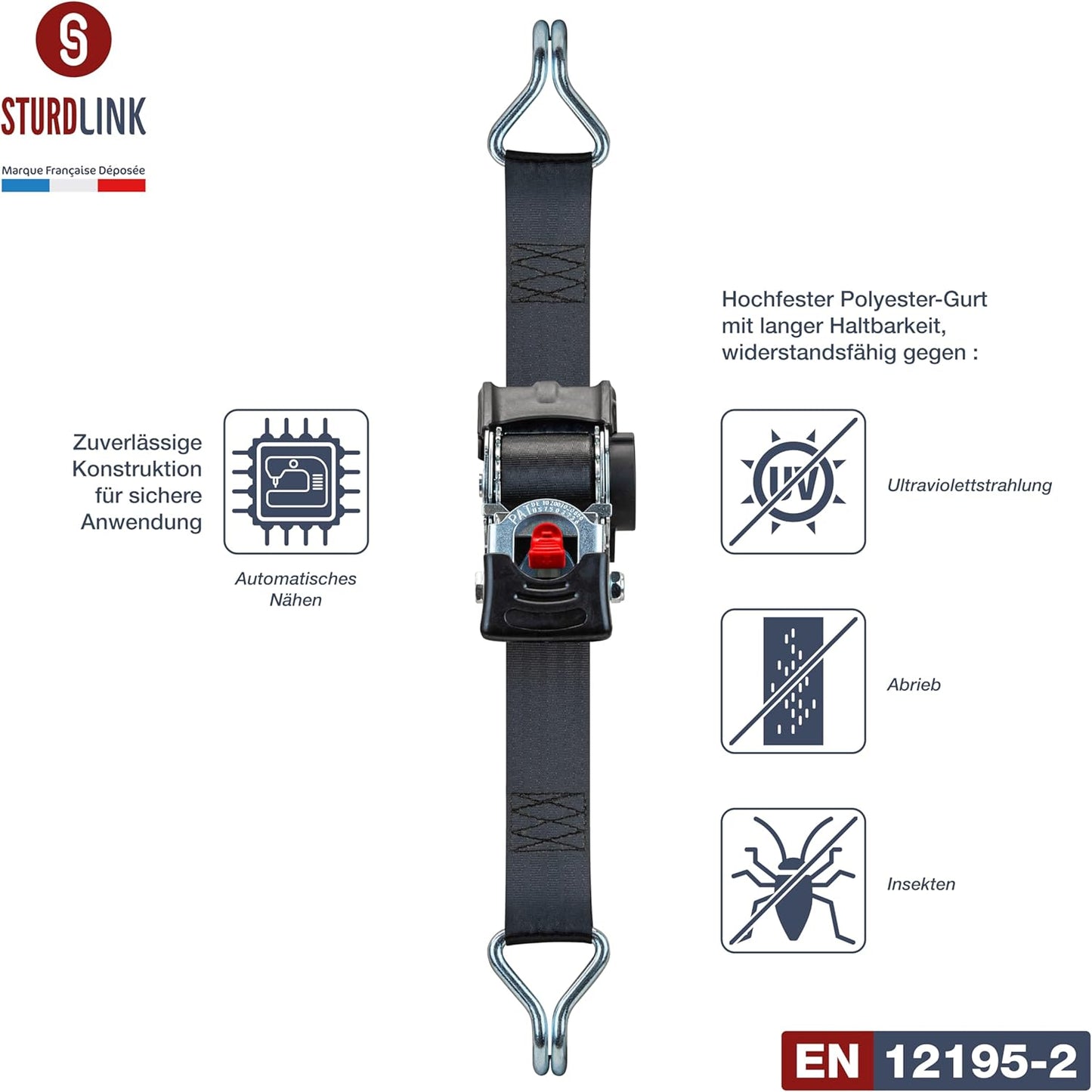 Automatik Zurrgurte mit Ratsche, Schwarz X2 / 50mm / 3M / Spitzhaken