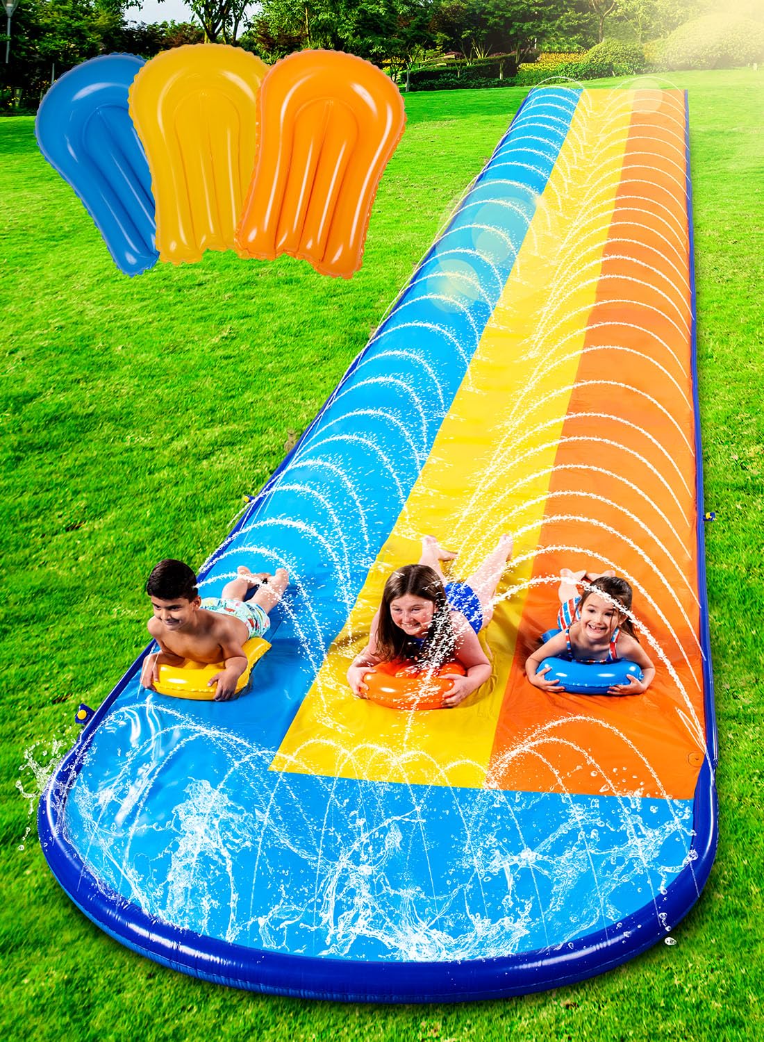 Dreispurige Wasserrutsche mit Bodyboards, 685.8cm