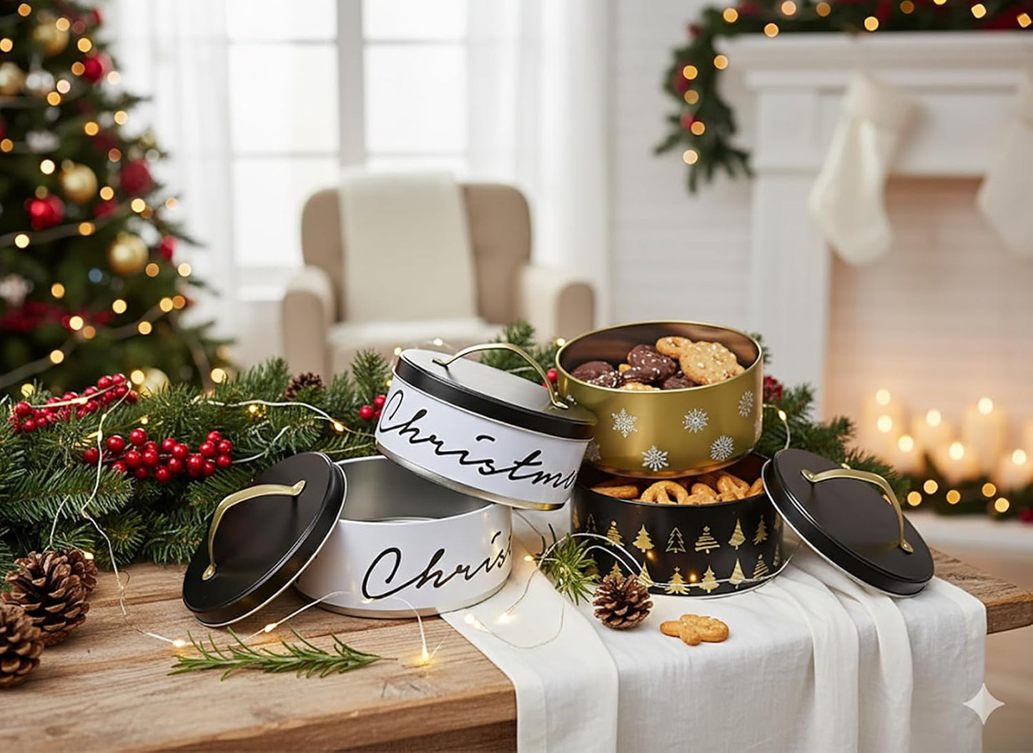 3-stöckige Weihnachts-Keksdose, 3er Set Merry Christmas