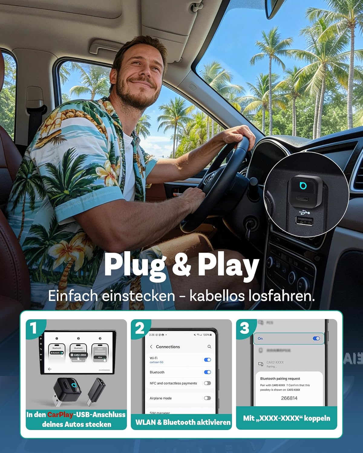 Mini Pico 2-in-1 Wireless CarPlay & Android Auto Adapter