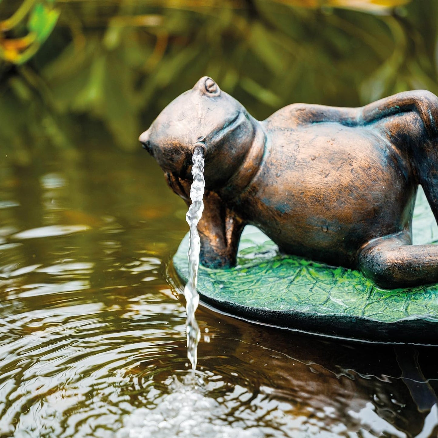 Solar Wasserspeier Set Frosch auf Seerosenblatt