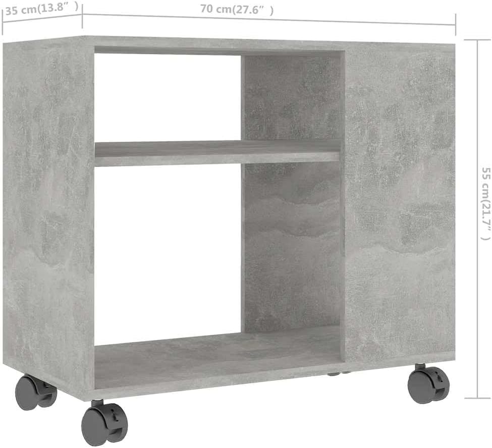 Beistelltisch mit Rollen und 2 Ebenen (70x35x55 cm), Betongrau